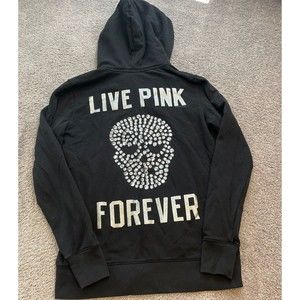 VS PINK Zip Up Bling Skull Hoodie